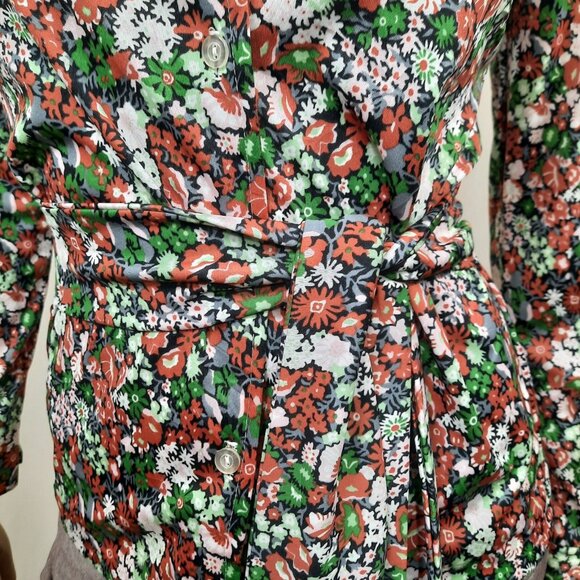 Vintage 70s Blouse Belted Floral Disco Dagger Collar Long Sleeve Button Up Sz S - Picture 5 of 11